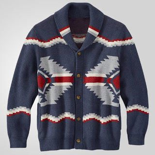 A stylish men's cardigan featuring a modern ethnic design, crafted from soft, comfortable knit material, perfect for adding a touch of sophistication to casual outfits. 2