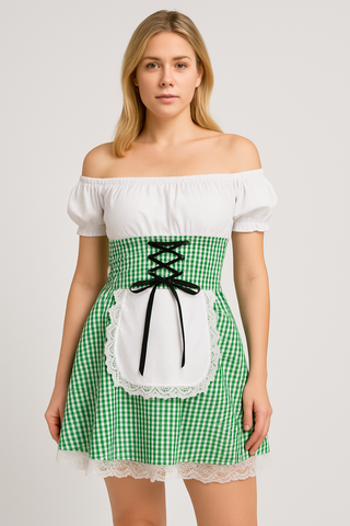 Damen Trachtenkleid – Schulterfrei, Karomuster, Eleganz & Komfort für Oktoberfest