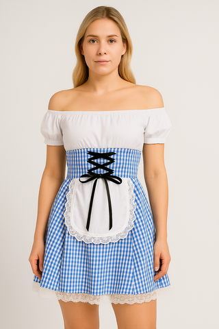 Damen Trachtenkleid – Schulterfrei, Karomuster, Eleganz & Komfort für Oktoberfest