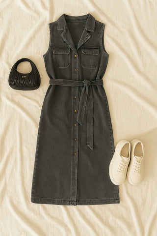 Damen Midikleid – Denim‑Look, lässig & elegant