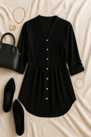 Damen Bluse – Lang, Elegant & mit Puffärmeln
