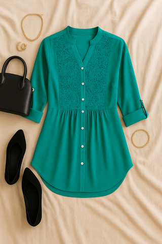 Damen Bluse – Lang, Elegant & mit Puffärmeln