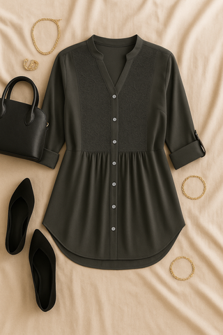 Damen Bluse – Lang, Elegant & mit Puffärmeln