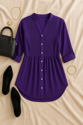 Damen Bluse – Lang, Elegant & mit Puffärmeln