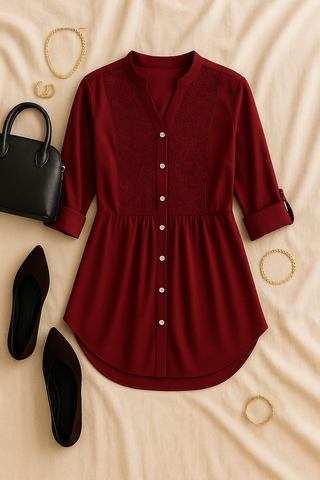 Damen Bluse – Lang, Elegant & mit Puffärmeln