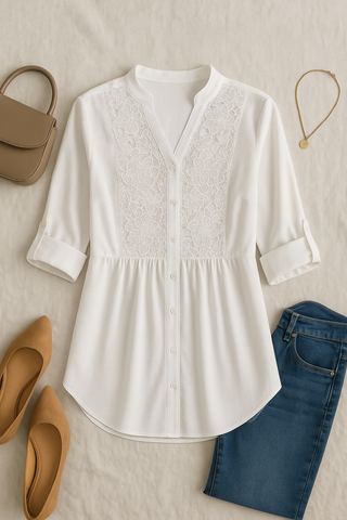 Damen Bluse – Lang, Elegant & mit Puffärmeln