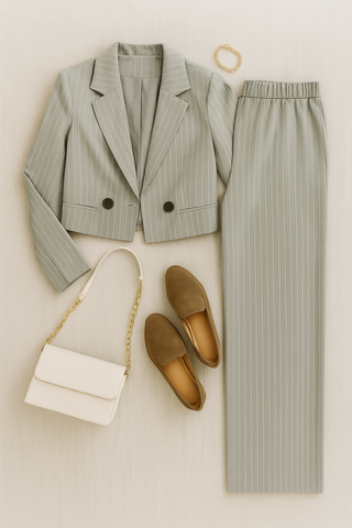 Damen Zweiteiler – Gestreifter Business-Stil, elegant & bequem