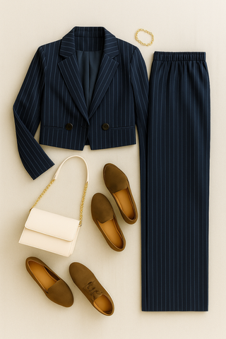 Damen Zweiteiler – Gestreifter Business-Stil, elegant & bequem