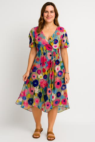 Damenkleid – Wickelstil mit V-Ausschnitt, elegant & bequem