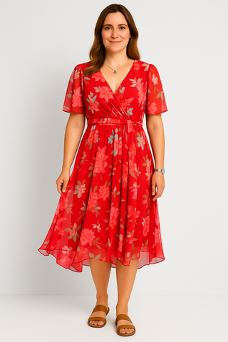 Damenkleid – Wickelstil mit V-Ausschnitt, elegant & bequem