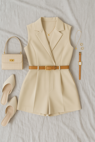 Damenoverall – Wickel-Stil mit Gürtel, elegant & ärmellos