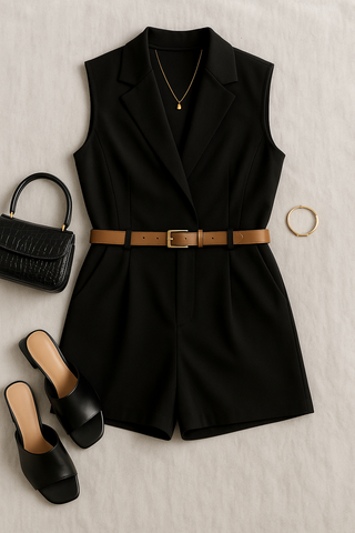Damenoverall – Wickel-Stil mit Gürtel, elegant & ärmellos