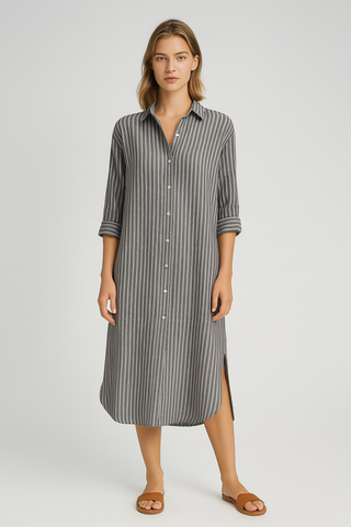 Damen Hemdkleid – Gestreift & Langarm, Maxi & Figurbetont