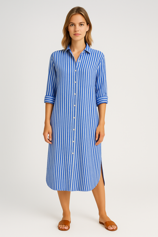 Damen Hemdkleid – Gestreift & Langarm, Maxi & Figurbetont