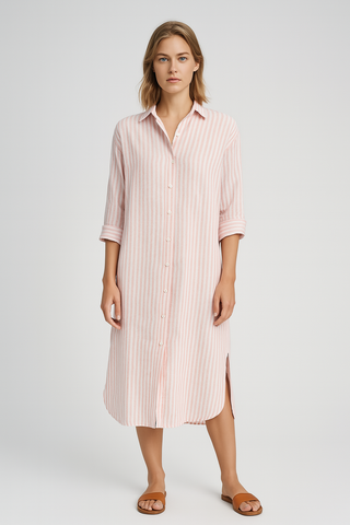 Damen Hemdkleid – Gestreift & Langarm, Maxi & Figurbetont