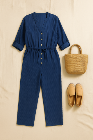 Damen Jumpsuit – Baumwoll-Leinen, lässig & stilvoll