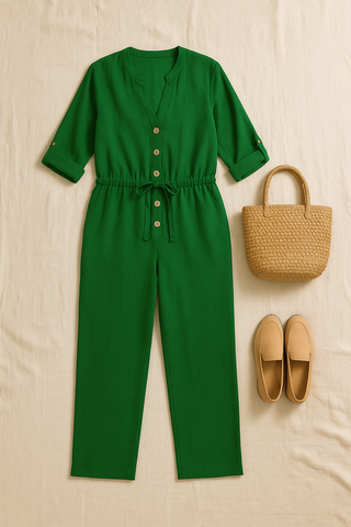 Damen Jumpsuit – Baumwoll-Leinen, lässig & stilvoll