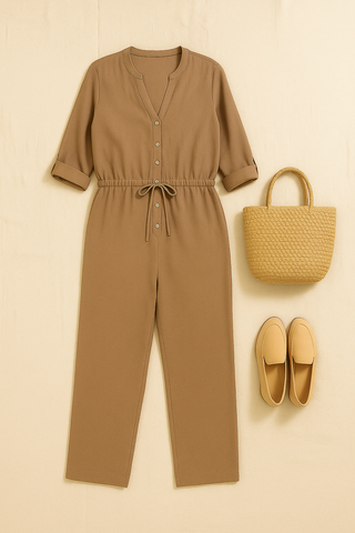 Damen Jumpsuit – Baumwoll-Leinen, lässig & stilvoll
