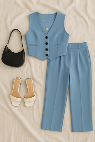 Damen Set – Ärmelloser Blazer & Hose, elegant & modern