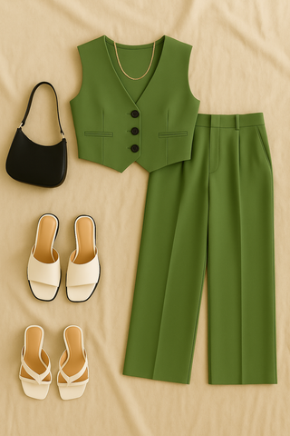 Damen Set – Ärmelloser Blazer & Hose, elegant & modern