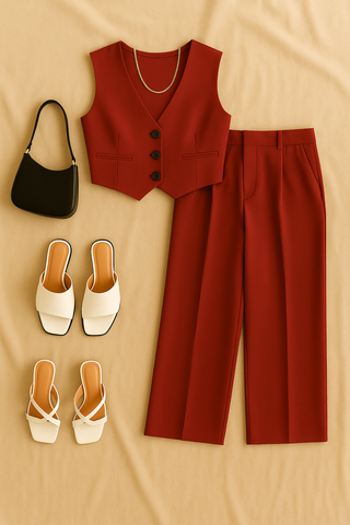 Damen Set – Ärmelloser Blazer & Hose, elegant & modern