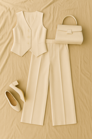 Damen Set – Ärmelloses V-Ausschnitt-Weste & Hose, elegant & modern