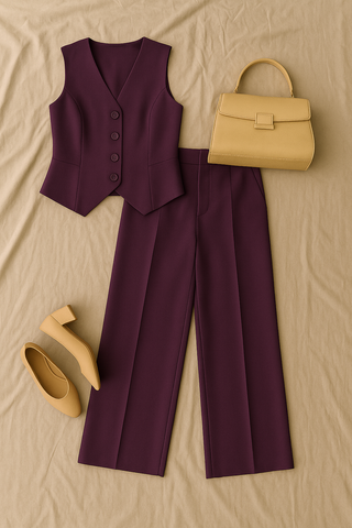 Damen Set – Ärmelloses V-Ausschnitt-Weste & Hose, elegant & modern
