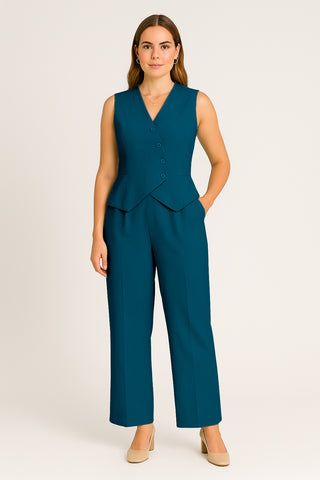 Damen Set – Ärmelloses V-Ausschnitt-Weste & Hose, elegant & modern