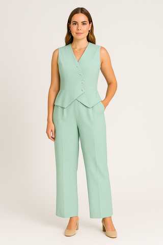 Damen Set – Ärmelloses V-Ausschnitt-Weste & Hose, elegant & modern