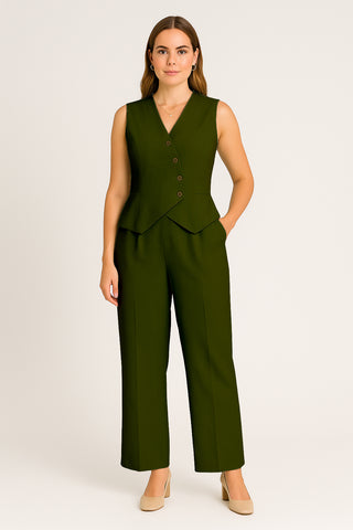 Damen Set – Ärmelloses V-Ausschnitt-Weste & Hose, elegant & modern