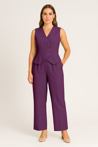 Damen Set – Ärmelloses V-Ausschnitt-Weste & Hose, elegant & modern