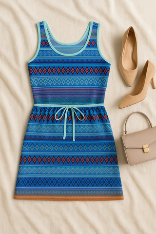 Damen Sommerkleid – Strukturierte Streifen, ärmellos & mit Taillenzug