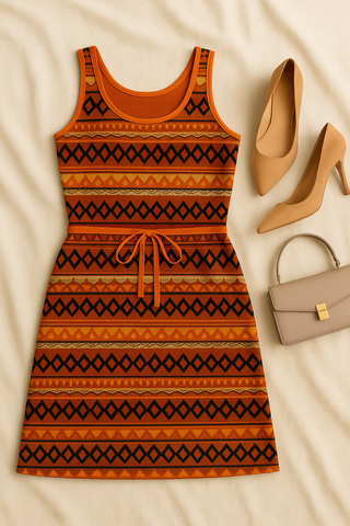 Damen Sommerkleid – Strukturierte Streifen, ärmellos & mit Taillenzug