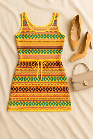 Damen Sommerkleid – Strukturierte Streifen, ärmellos & mit Taillenzug