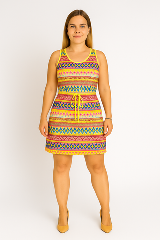 Damen Sommerkleid – Strukturierte Streifen, ärmellos & mit Taillenzug