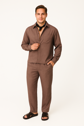 Herren Zweiteiler – Leinen-Look Set, Oversized & Luftig
