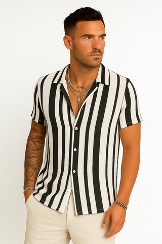 Herren Sommerhemd – Farbblock & Streifen, Lässig & Bequem