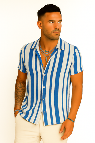 Herren Sommerhemd – Farbblock & Streifen, Lässig & Bequem