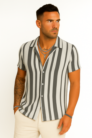 Herren Sommerhemd – Farbblock & Streifen, Lässig & Bequem