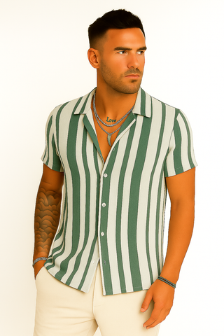 Herren Sommerhemd – Farbblock & Streifen, Lässig & Bequem
