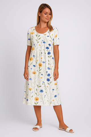 Damen Midikleid – Baumwoll-Look, Elegant & Zeitlos