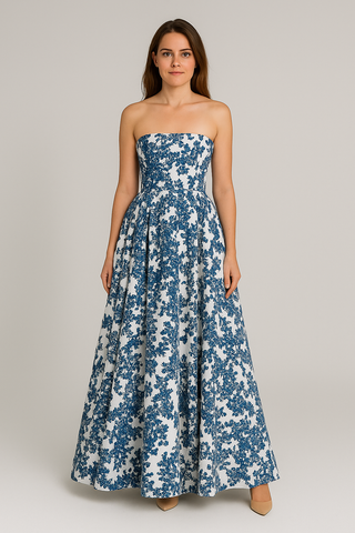 Damen Maxikleid – Schulterfrei & Baumwoll-Look, Elegant & Festlich