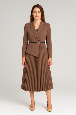 Damen Blazer-Kleid – Plissee-Rock & Taillengürtel, Business & Modern