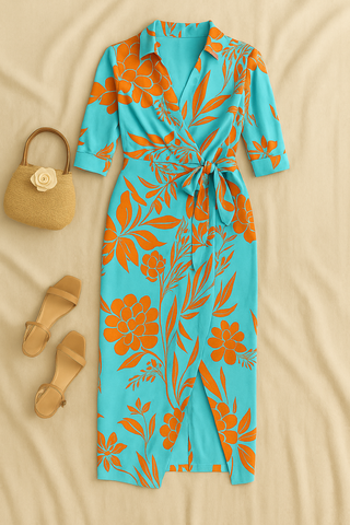 Damen Wickelkleid – Elegant & Bequem, Für Urlaub, Dinner & Sommer