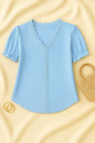 Damen Bluse – V-Ausschnitt & Strukturiert, Schick & Vielseitig