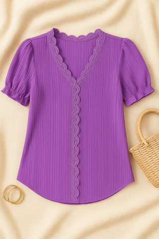 Damen Bluse – V-Ausschnitt & Strukturiert, Schick & Vielseitig