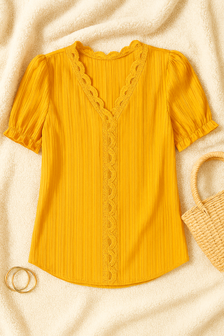 Damen Bluse – V-Ausschnitt & Strukturiert, Schick & Vielseitig