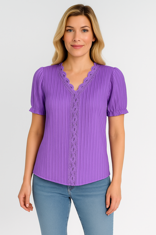 Damen Bluse – V-Ausschnitt & Strukturiert, Schick & Vielseitig