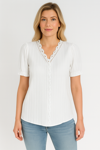 Damen Bluse – V-Ausschnitt & Strukturiert, Schick & Vielseitig