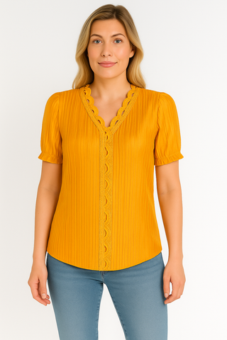 Damen Bluse – V-Ausschnitt & Strukturiert, Schick & Vielseitig